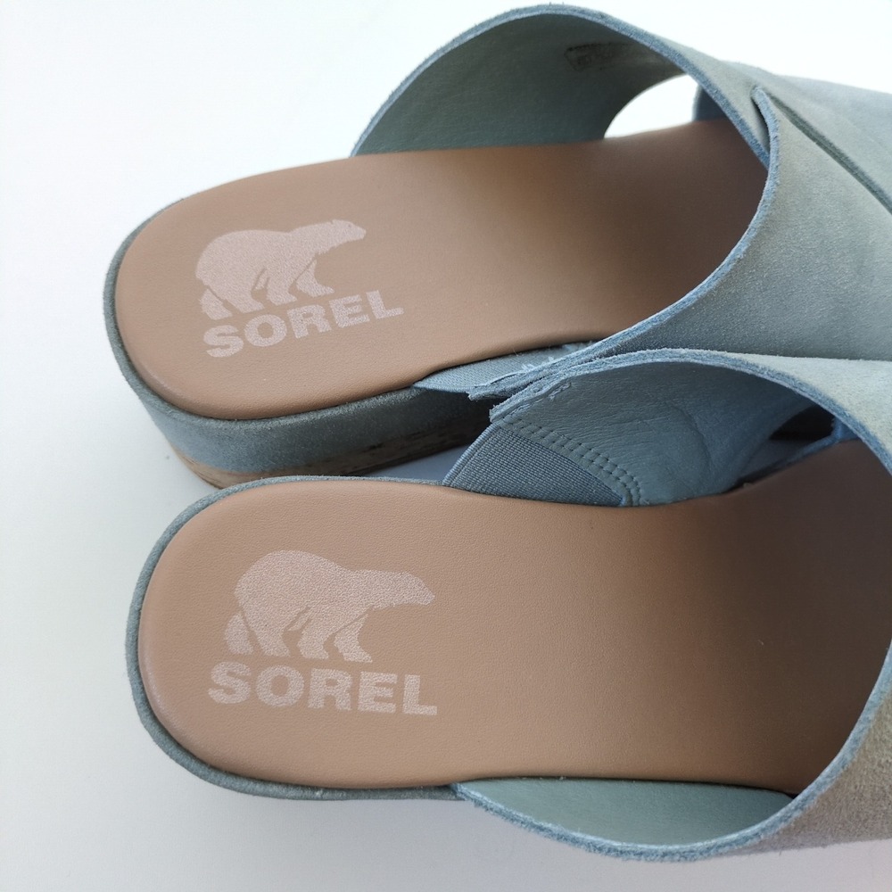 Sorel Cameron Flatform Sandal Women 9.5 Blue Suede Cross Strap Platform NL4631 - Picture 3 of 8